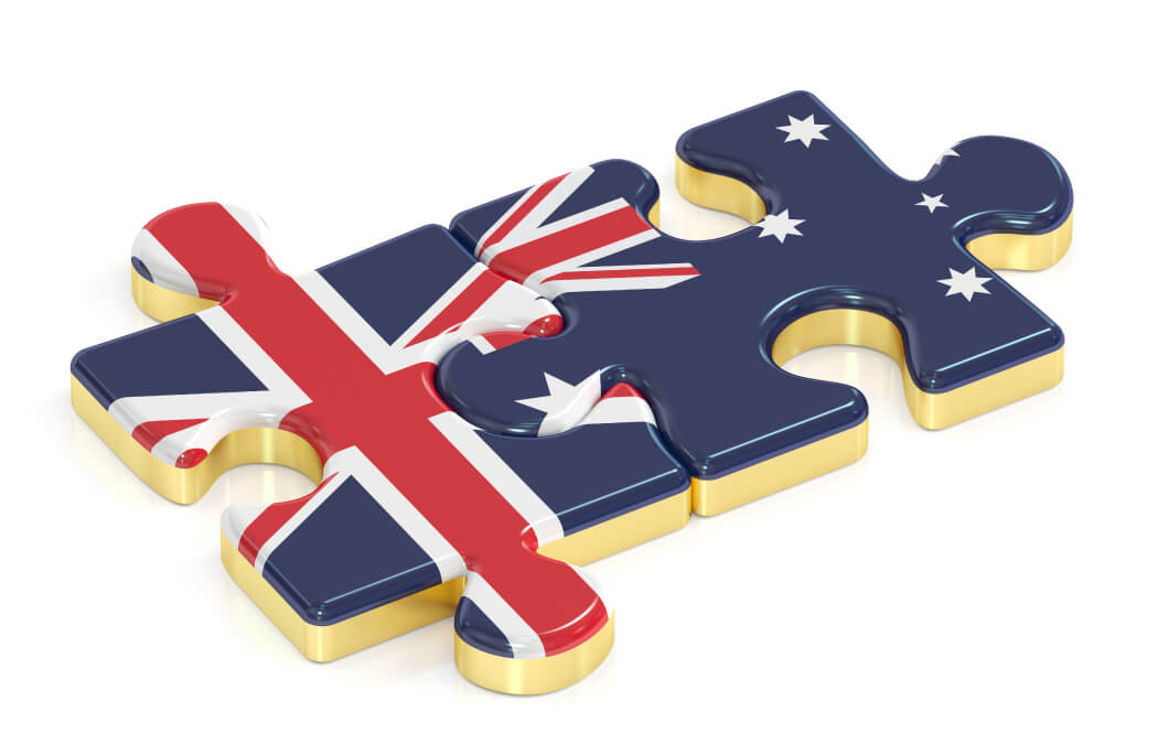 A UK flag & Australian flag connected in the shape of jigsaw puzzle pieces | Australian Corporate Governance